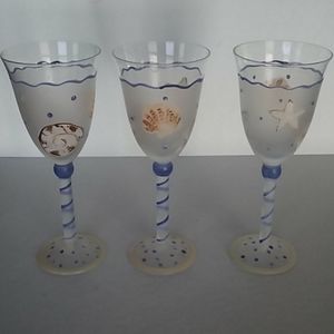 NWOT Three Handpainted Wine or Champagne Glasses
